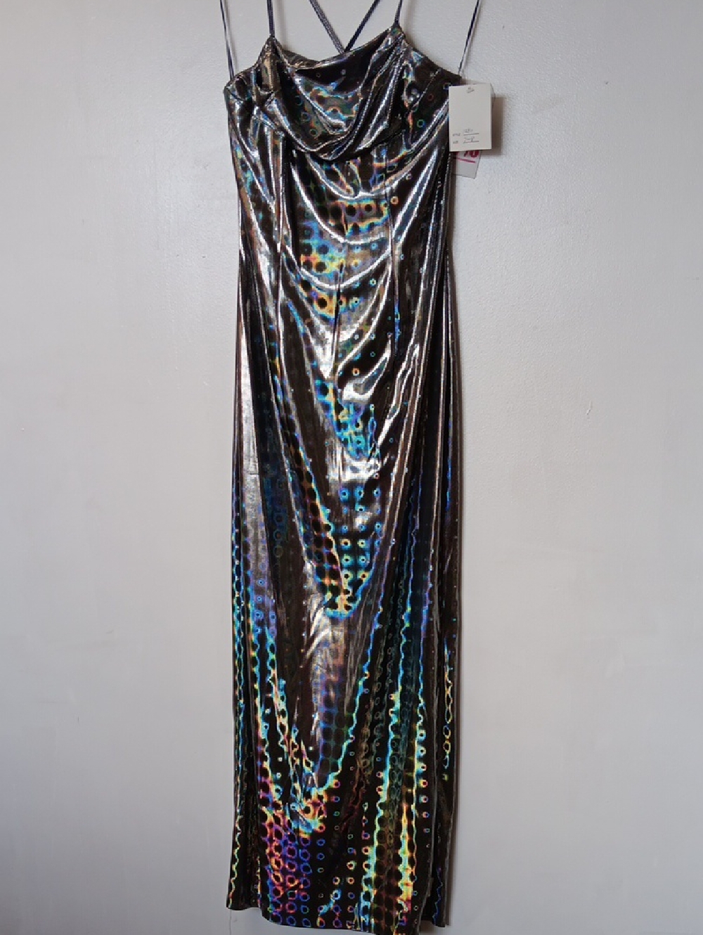 Vintage Romy Iridescent Silver Holographic Maxi Dress
